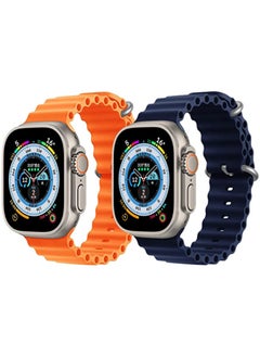 Silicone Ocean Band Strap Orange Silicone Ocean Band Strap Dark Blue Set of 2 for Apple Watch Ultra 8 49mm