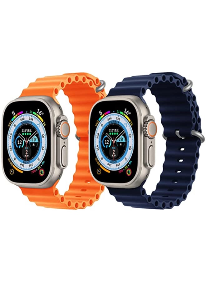 IAF - Silicone Ocean Band Strap Orange Silicone Ocean Band Strap Dark Blue Set of 2 for Apple Watch Ultra 8 49mm - Image 1