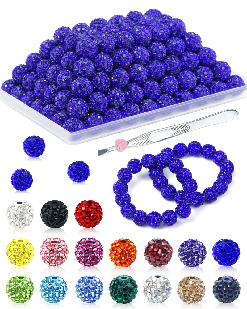 FIVEIZERO 120Pcs Fiveizero Rhinestone Beads For Jewelry Making  10Mm Dark Blue Shiny Round Sparkle Crystal Clay Bead Bulk Sparkly Baseball Necklace Beads For Bracelets And Diy Crafts - Image 1