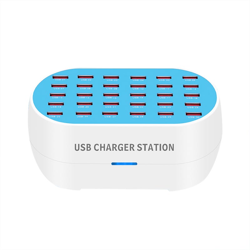 شاحن USB متعدد المنافذ - محطة شحن سطح المكتب USB ب30 منفذة مع محور توزيع الطاقة 32 أمبير / 160 واط، إخراج 5 فولت 1 أمبير-2.4 أمبير، مع التعرف الذكي، بديل لـ iPhone و iPad والهواتف الذكية والأجهزة اللوحية والأجهزة المتعددة - Image 1