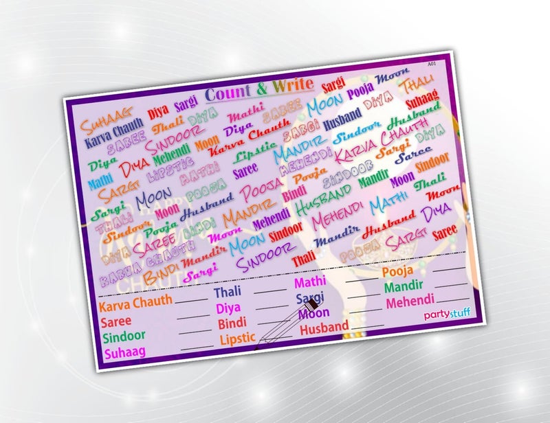 PartyStuff Paper Games - Karwachauth Count Items (4 Piece) - Image 1