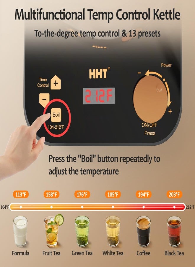HHT ماكينة تحضير الشاي الكهربائية HHT مع مصفاة، تحكم دقيق في درجة الحرارة ±1 درجة فهرنهايت، غلاية كهربائية زجاجية لتحضير شاي الأعشاب والزهور والفواكه والشاي السائب، خالية من مادة BPA، إيقاف تشغيل تلقائي، برنامج تحضير، خاصية الحفاظ على الحرارة، 0.8 لتر/27 أونصة، لون أسود - Image 2