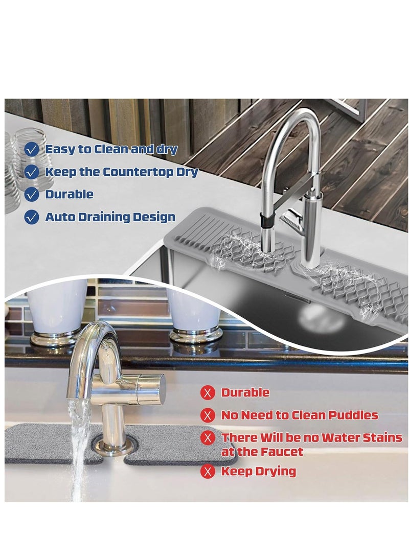 SYOSI Silicone Faucet Sink Mat, 24inch Kitchen Faucet Absorbent Mats, Silicone Sink Mat Sink Drain Pad Faucet Splash Guard for Kitchen Countertop, Bathroom, Laundry Room, Gray  - Image 4