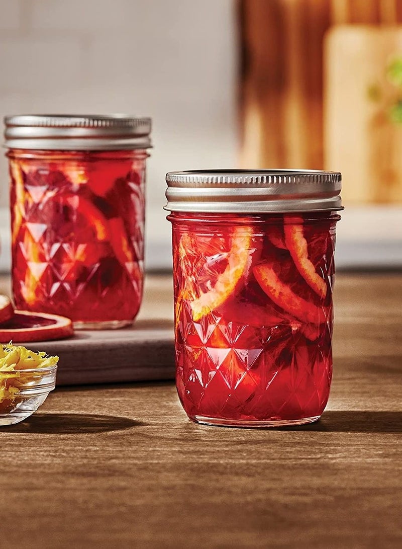 Mason Jars with Lids and Bands, Regular Mouth Mason Jars, Jars Ideal for Jams, Jellies, Conserves, Preserves, and Pizza Sauce(Diamond 16OZ 6PCS) - Image 2