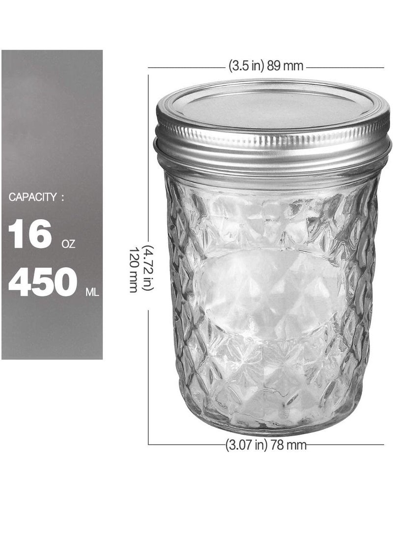 Mason Jars with Lids and Bands, Regular Mouth Mason Jars, Jars Ideal for Jams, Jellies, Conserves, Preserves, and Pizza Sauce(Diamond 16OZ 6PCS) - Image 5