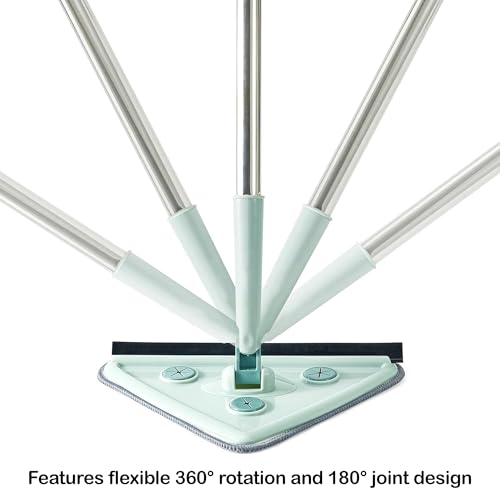 Suzec Rotatable Triangle Mop With Long Handle | Microfiber Floor Cleaning Brush | Glass Wiper Window Cleaner, Car Glass Scraper | Dust Mop - Image 3