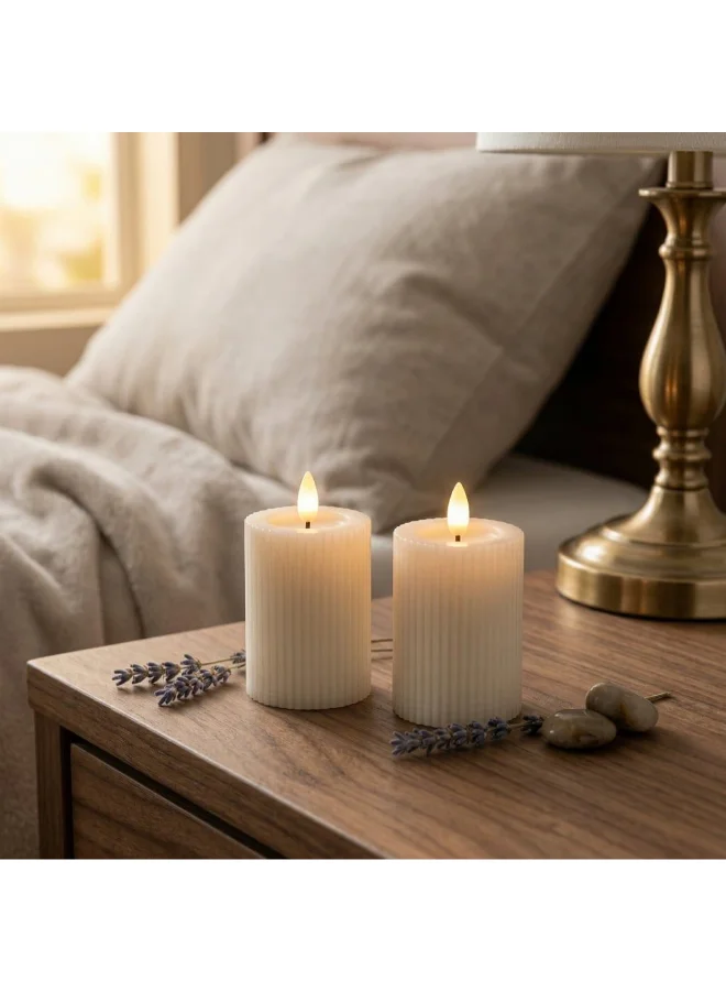 دانوب هوم Raha Led Candle Set Of-2 7X3.5Cm Ivory