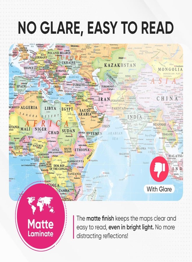 NOWMAP 18"x29" World Map and USA Map 2Set - Non-Glare Matte Laminated - Image 5