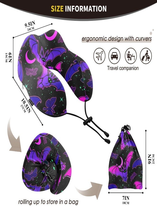 ZOEO Travel Pillow for Neck Head, Purple Bat Gothic Memory Foam Padding Sleeping Airplane Trains Cars Camping Office - Image 2