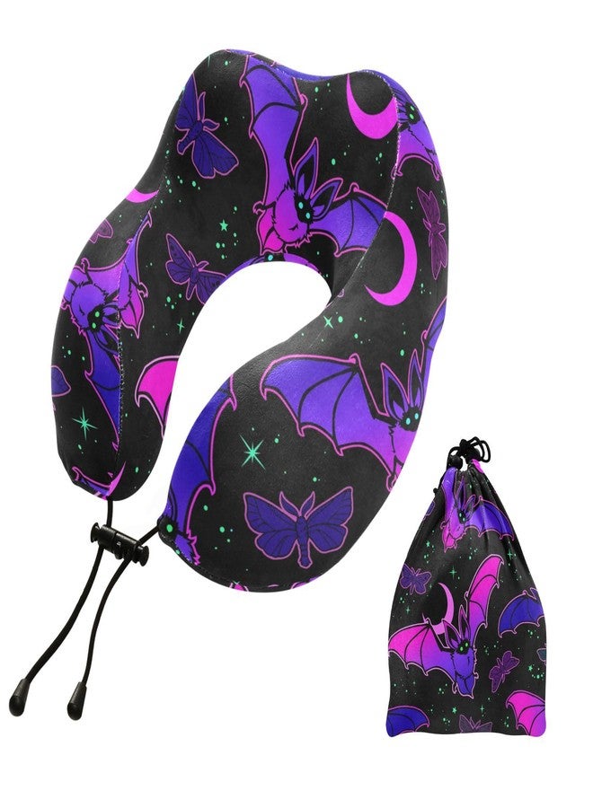 ZOEO Travel Pillow for Neck Head, Purple Bat Gothic Memory Foam Padding Sleeping Airplane Trains Cars Camping Office - Image 1