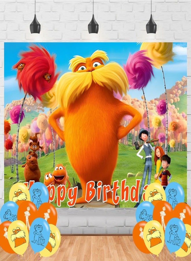 PINUO Cartoon Loraxs Birthday Party Supplies Backdrop 5x3 Funny Family Cartoon Happy Birthday Background Photography Party Decorations Banner Photo Booth Props - Image 1