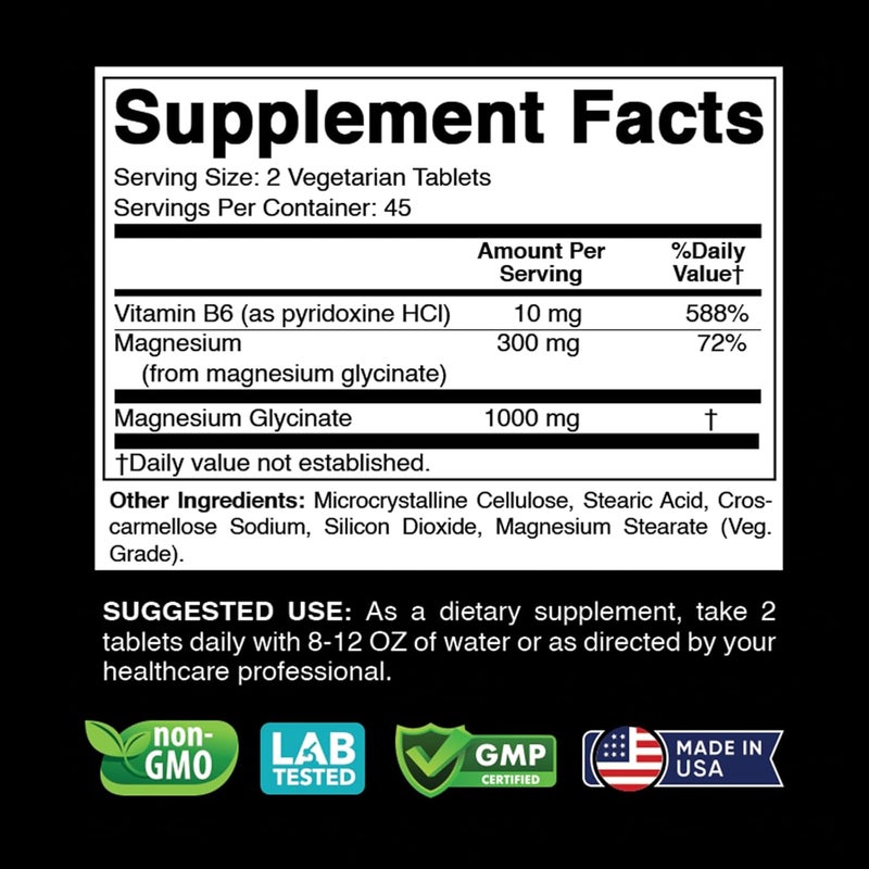 Vitabod Magnesium Glycinate 1000 mg per Serving Providing 300mg of Elemental Magnesium  90 Vegetarian Tablets  Chelated Form  Supports Muscle Joint and Heart Health - Image 4