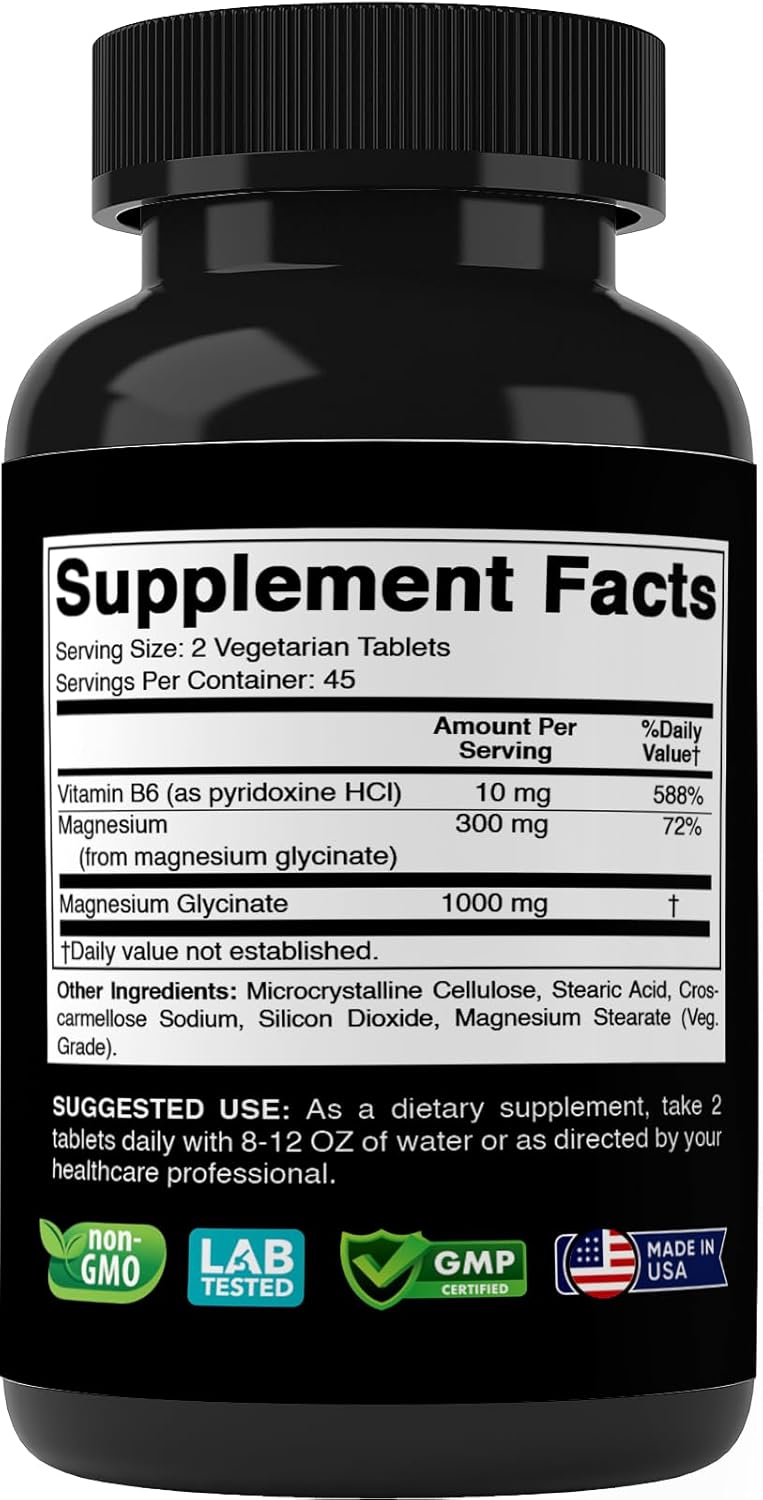 Vitabod Magnesium Glycinate 1000 mg per Serving Providing 300mg of Elemental Magnesium  90 Vegetarian Tablets  Chelated Form  Supports Muscle Joint and Heart Health - Image 2