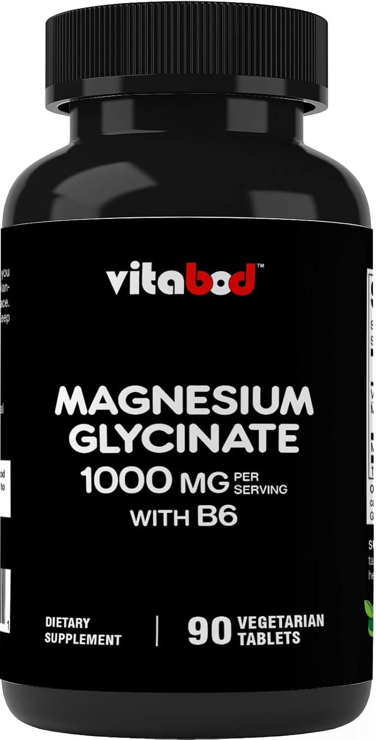 Vitabod Magnesium Glycinate 1000 mg per Serving Providing 300mg of Elemental Magnesium  90 Vegetarian Tablets  Chelated Form  Supports Muscle Joint and Heart Health - Image 1