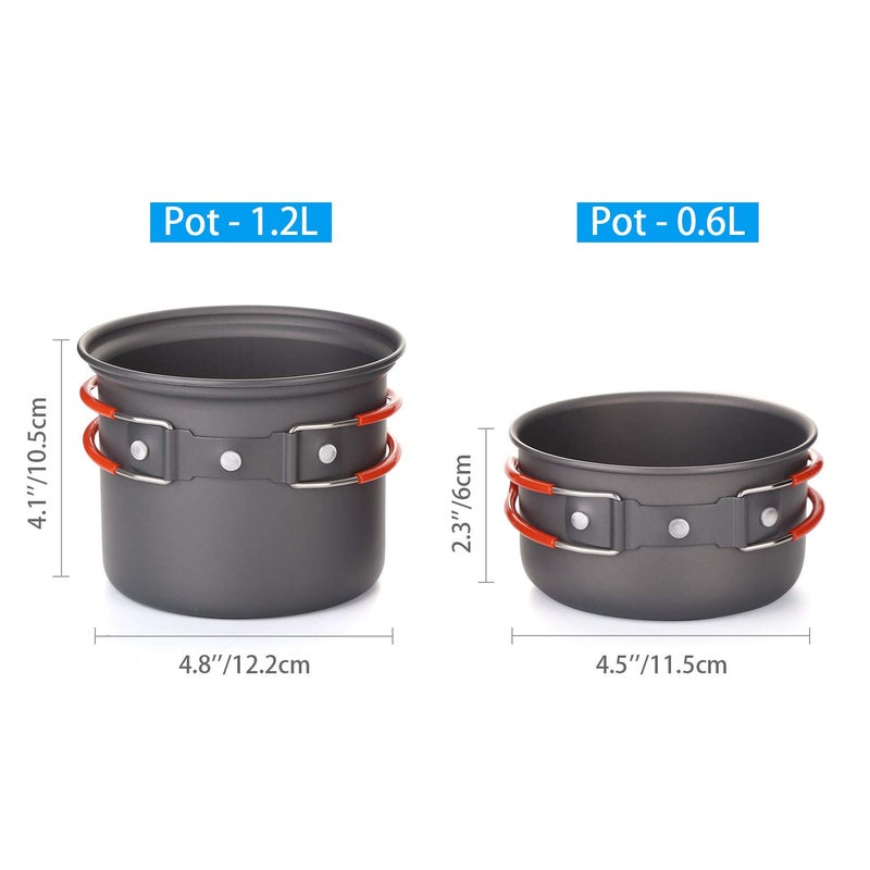 Odoland 6pcs Camping Cookware Mess Kit with Lightweight Pot, Stove, Spork and Carry Mesh Bag, Great for Backpacking Outdoor Camping Hiking and Picnic - Image 3