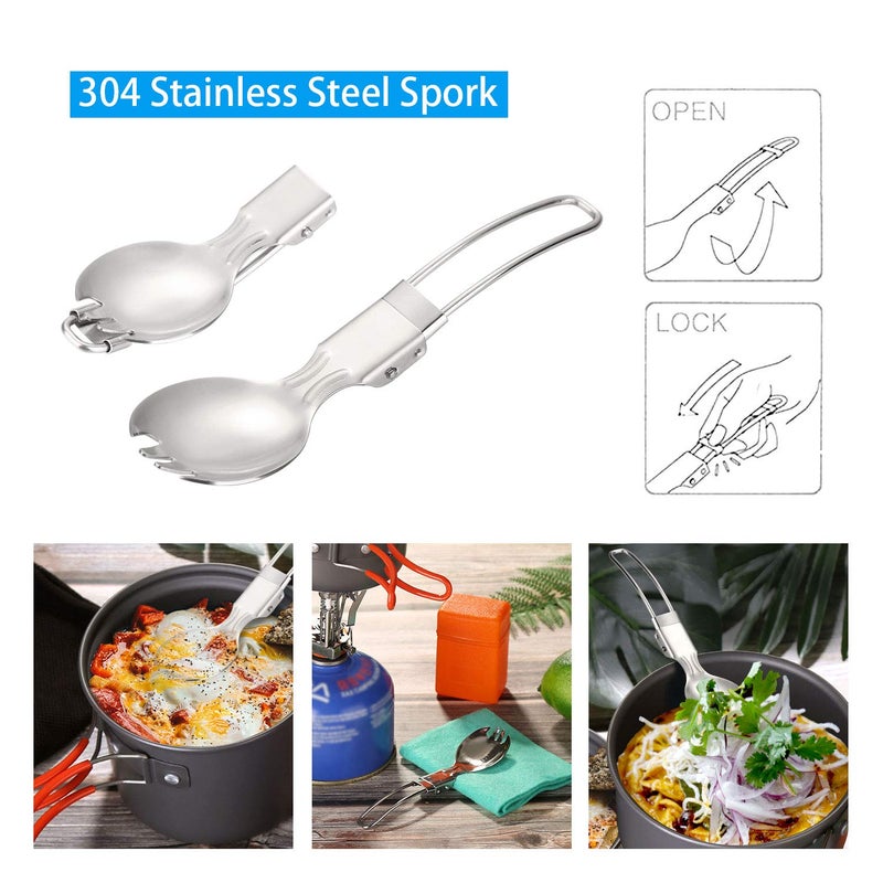 Odoland 6pcs Camping Cookware Mess Kit with Lightweight Pot, Stove, Spork and Carry Mesh Bag, Great for Backpacking Outdoor Camping Hiking and Picnic - Image 5