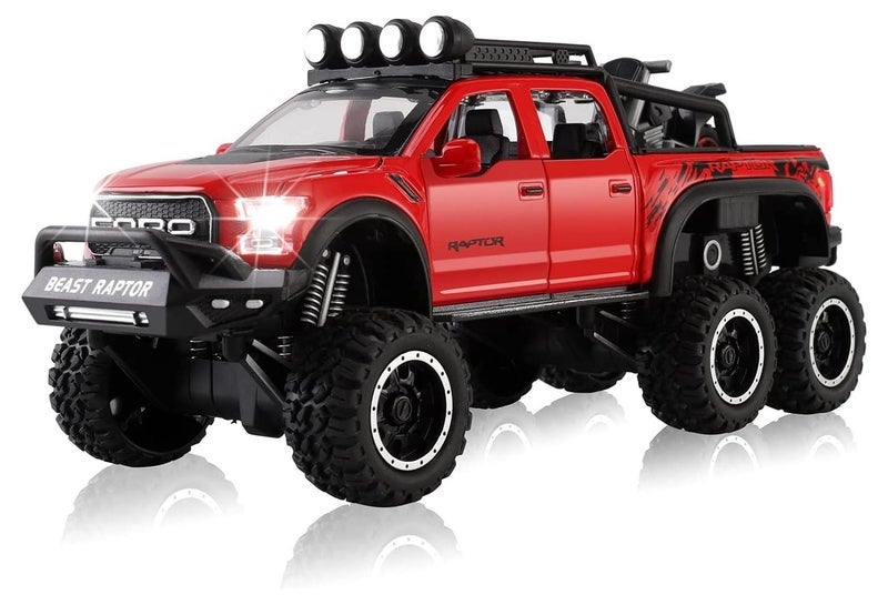 Dexo Simulation of Ford Raptor Pickup Truck F150 six-Wheel (Length 8.6 inch) Metal die-cast Model car Sound and Light with Motorcycle Toy car 3 4 5 6 7 8 9 10 11 12 Year Old boy Toy - Image 1