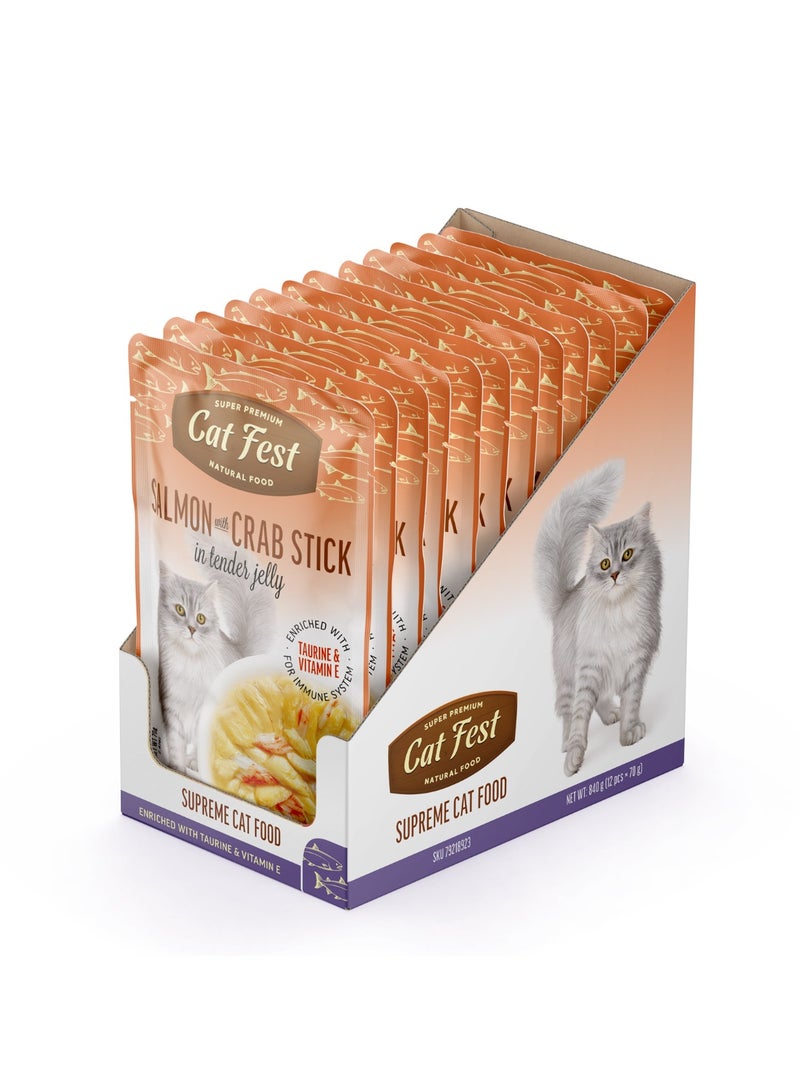 Cat Fest CatFest Salmon with Crab Stick in Tender Jelly, Gourmet Wet Cat Food, High Protein, Grain-Free, 70g Pouch  - Image 4