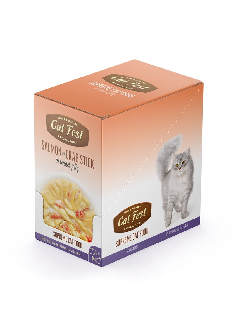 Cat Fest CatFest Salmon with Crab Stick in Tender Jelly, Gourmet Wet Cat Food, High Protein, Grain-Free, 70g Pouch  - Image 3