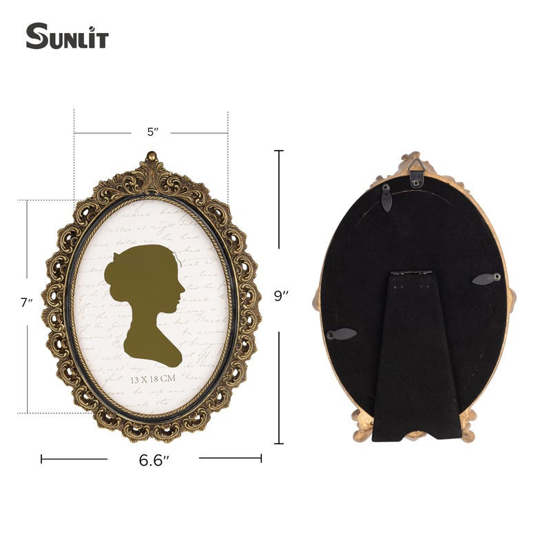 Sunlit Vintage Picture Frame 5x7 Inch  Oval Antique Photo Frames with Glass Front  Luxury Photo Display  Tabletop Wall Hanging  Gold and Black - Image 2