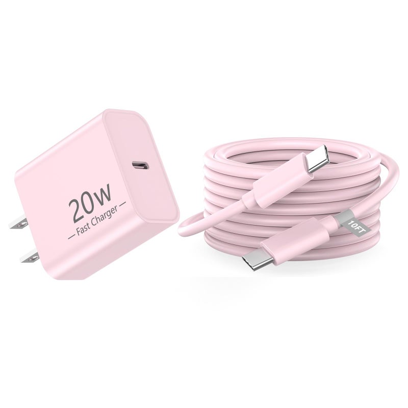 Smilebridge iPhone 17 16 Pro Charger Fast Charging, 20W USB C Fast Charger Block with 10FT Long USB C to C Charging Cable for iPhone 17/17 Pro/17 Pro Max/Air/16/16 Plus/16 Pro/16 Pro Max/15/15 Pro Max, Pink - Image 1