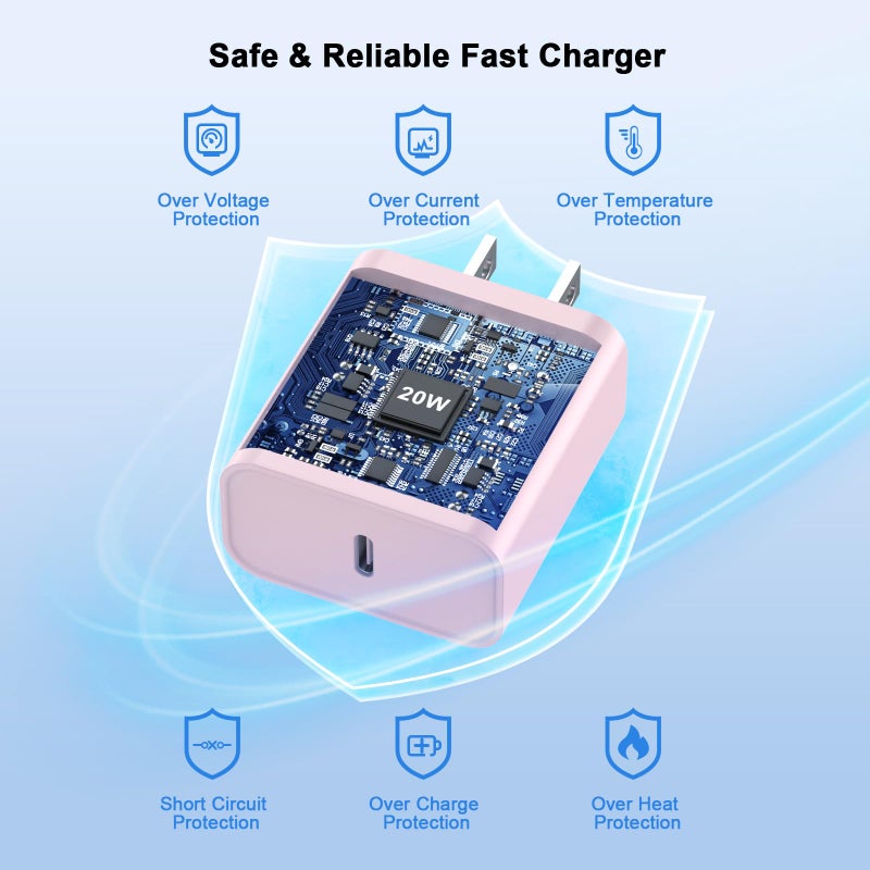 Smilebridge iPhone 17 16 Pro Charger Fast Charging, 20W USB C Fast Charger Block with 10FT Long USB C to C Charging Cable for iPhone 17/17 Pro/17 Pro Max/Air/16/16 Plus/16 Pro/16 Pro Max/15/15 Pro Max, Pink - Image 5