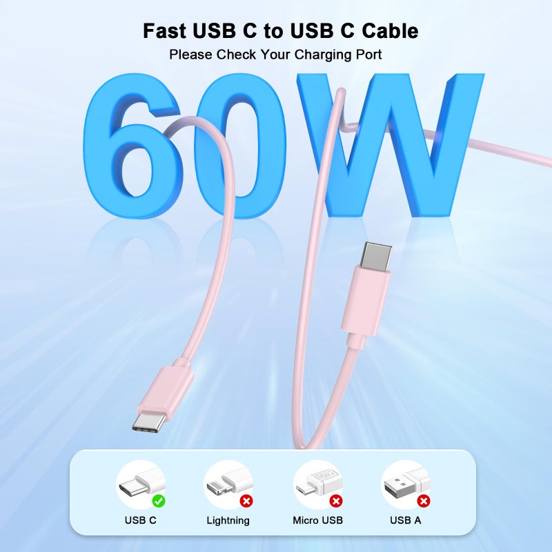 Smilebridge iPhone 17 16 Pro Charger Fast Charging, 20W USB C Fast Charger Block with 10FT Long USB C to C Charging Cable for iPhone 17/17 Pro/17 Pro Max/Air/16/16 Plus/16 Pro/16 Pro Max/15/15 Pro Max, Pink - Image 4