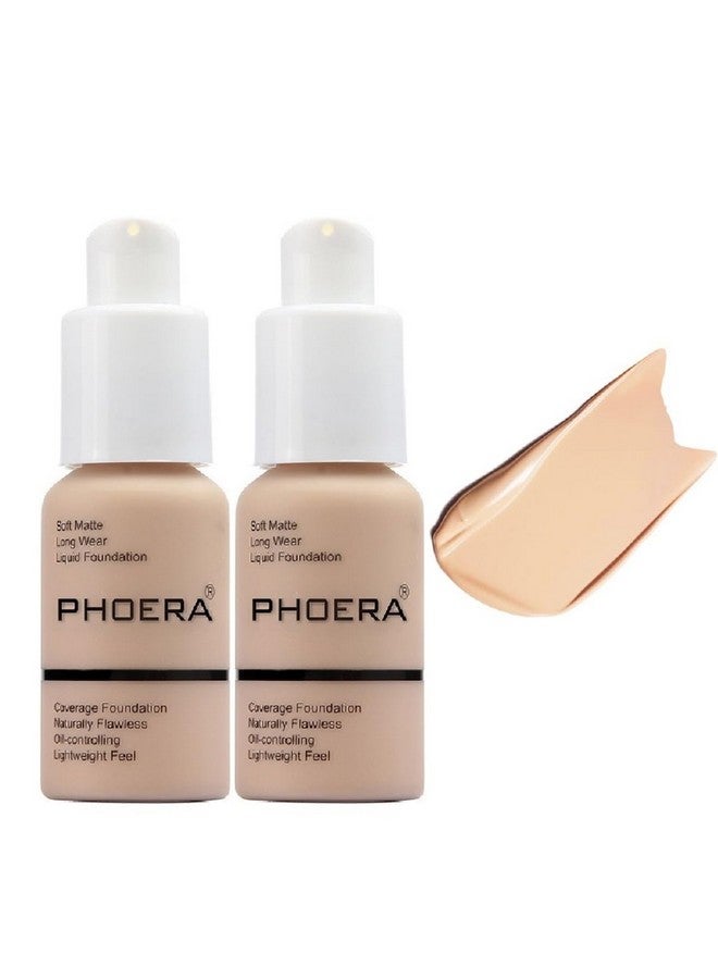 Meifen 2 Pack Phoera Foundation, Flawless Soft Matte 24Hr Oil Control Full Coverage Foundation Makeup For Women.102 Nude-30Ml - Image 1