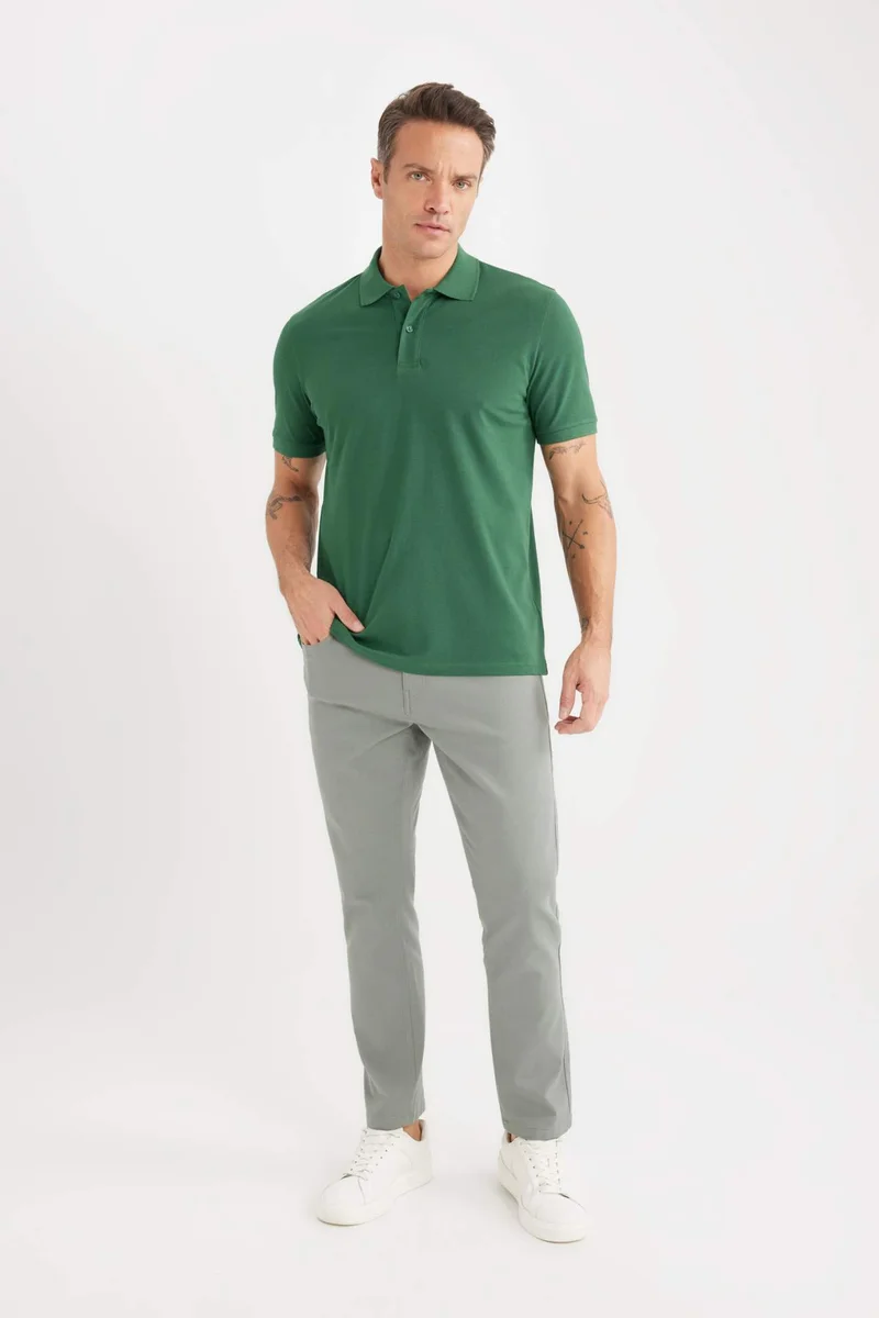 ديفاكتو Regular Fit Polo Collar Pique Short Sleeve Polo T-Shirt