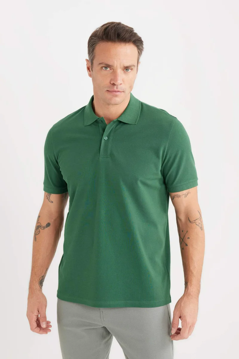 ديفاكتو Regular Fit Polo Collar Pique Short Sleeve Polo T-Shirt