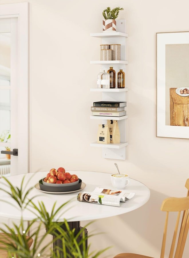 IBUYKE 5 Tier Wall Shelf Unit,White Vertical Shelf,Floating Storage Wall Shelf,Organizer Tall Tower Design Decorative Wall Mount Shelving for Home, Bedroom,Living Room,Office Decor WBC009W - Image 4