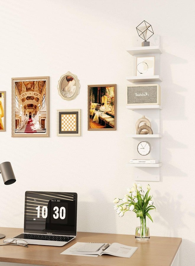 IBUYKE 5 Tier Wall Shelf Unit,White Vertical Shelf,Floating Storage Wall Shelf,Organizer Tall Tower Design Decorative Wall Mount Shelving for Home, Bedroom,Living Room,Office Decor WBC009W - Image 3