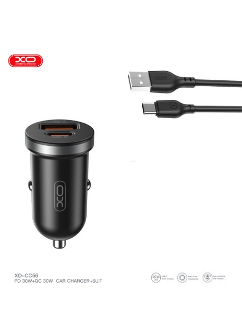 CC56 mini car charger A+C single port 30W with Type C cable