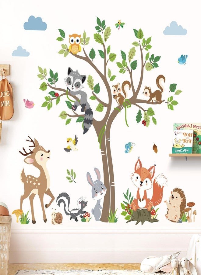 decalmile Woodland Animals Tree Wall Decals Forest Animals Deer Fox Rabbit Racoon Wall Stickers Living Room Baby Nursery Kids Room Wall Decor - Image 2