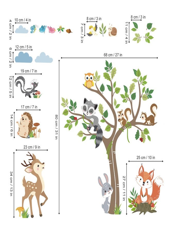 decalmile Woodland Animals Tree Wall Decals Forest Animals Deer Fox Rabbit Racoon Wall Stickers Living Room Baby Nursery Kids Room Wall Decor - Image 4
