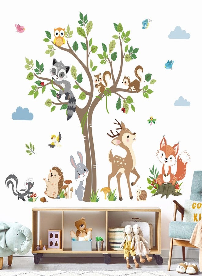 decalmile Woodland Animals Tree Wall Decals Forest Animals Deer Fox Rabbit Racoon Wall Stickers Living Room Baby Nursery Kids Room Wall Decor - Image 3