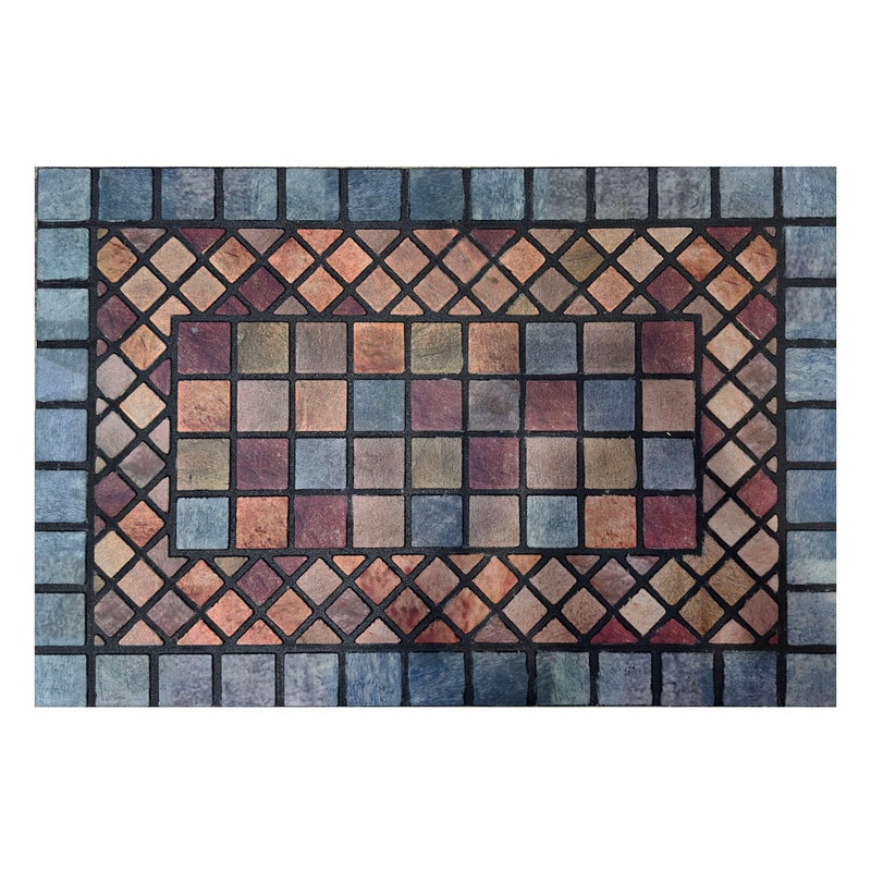 Nicoman Tile Heavy Duty Boot Scraper Doormat NonSlip AntiFatigue EcoFriendly Rubber IndoorOutdoor Door Mat Rectangular 90x60cm Blue Border