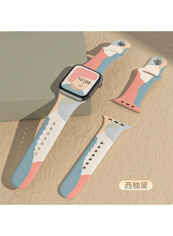 سوار بتصميم عصري جديد من السيليكون لساعة أبل مقاس 41/ 40/ 38 مم منتج مزين بطبعة