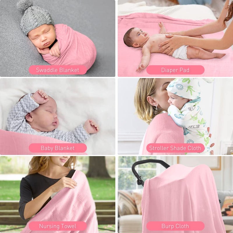 Knirose Organic Cotton Newborn Baby Swaddle Blanket Unisex Swaddle Wrap Soft Silky Muslin Swaddle Blankets Neutral Receiving Blanket for Newborn Boys and Girls Large 47 x 47 inches(120x120cm) (LightPink) - Image 3