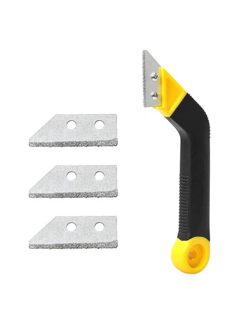 Grout Remover Knife Tile Grout Saw Angled Grout Scraping Rake Tool with 3 Pieces Extra Blades Replacement for Tile Cleaning Grout Remover Knife