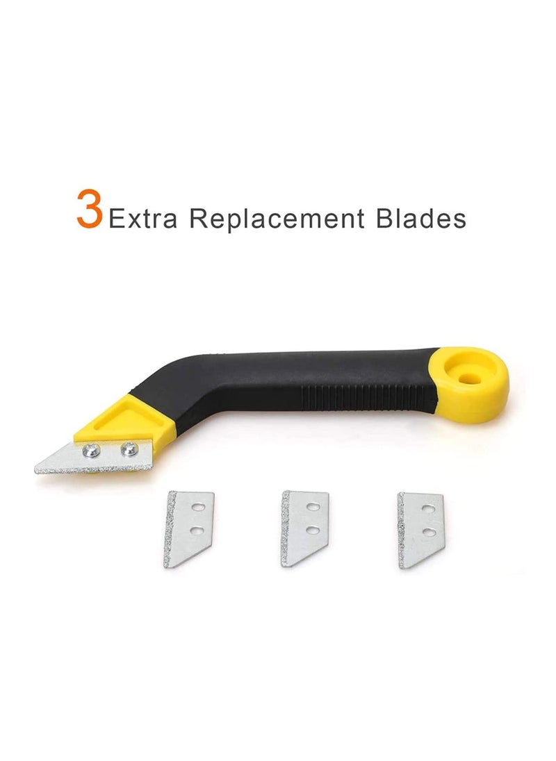 SYOSI - Grout Remover Knife Tile Grout Saw Angled Grout Scraping Rake Tool with 3 Pieces Extra Blades Replacement for Tile Cleaning Grout Remover Knife - Image 1