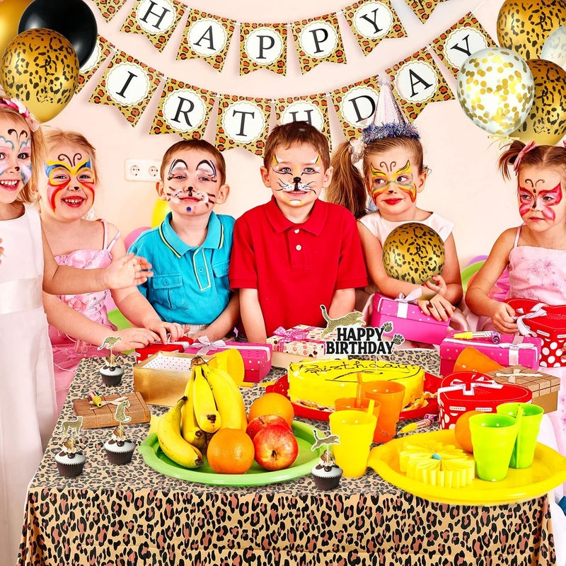 Civaner 51 Pieces Cheetah Birthday Decorations Including Cheetah Birthday Banner Theme Balloons Leopard Cake Topper Safari Animal Print Tablecloth and Ribbon for Baby Shower Party SuppliesYellow - Image 4