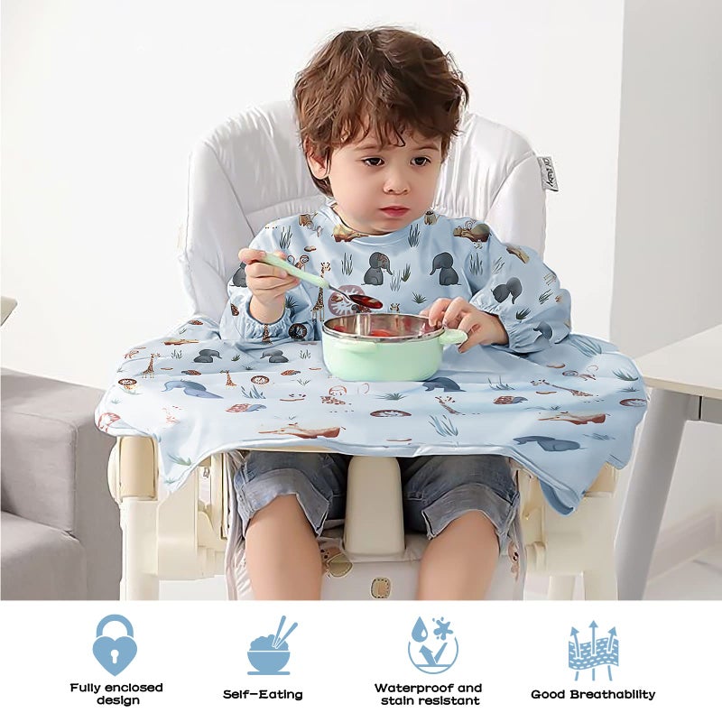 Vicloon Coverall Baby Feeding Bib, Weaning Bib Attaches to Highchair and Table, Long Sleeves Bib with Waterproof, Comfortable,Machine Washable, Baby Bib For 6 Month to 3 Years Old (Blue) - Image 5