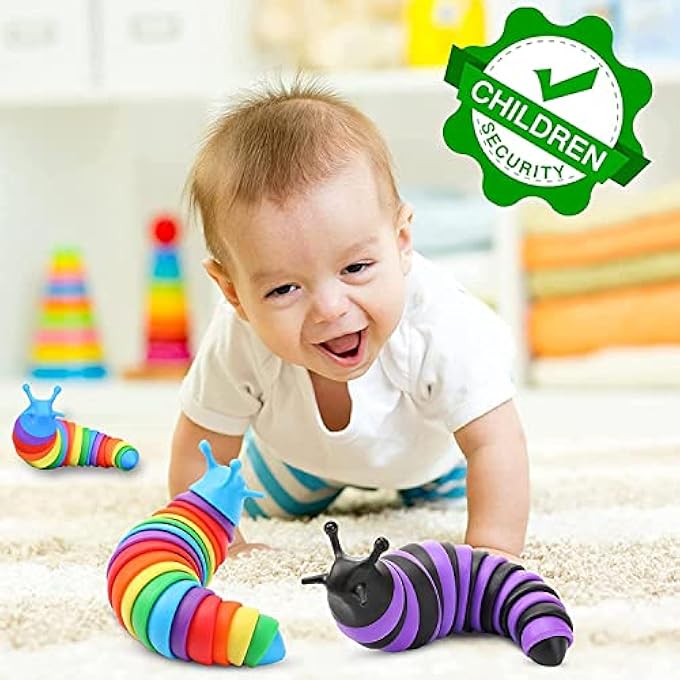 COOLCOLD Toys for Kids | Slug Fidget, Kids Toys for 2 - 5 Years | Stress Relief Sensory Clicky Sound Making | Flexible Stretchable Joints Caterpiller Toy for Anxiety,(19CM, Rainbow) - Image 2