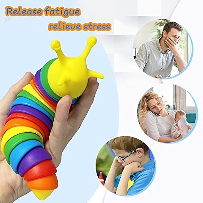 COOLCOLD Toys for Kids | Slug Fidget, Kids Toys for 2 - 5 Years | Stress Relief Sensory Clicky Sound Making | Flexible Stretchable Joints Caterpiller Toy for Anxiety,(19CM, Rainbow) - Image 5