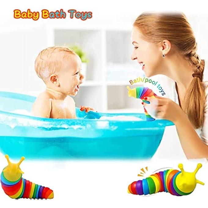 COOLCOLD Toys for Kids | Slug Fidget, Kids Toys for 2 - 5 Years | Stress Relief Sensory Clicky Sound Making | Flexible Stretchable Joints Caterpiller Toy for Anxiety,(19CM, Rainbow) - Image 4