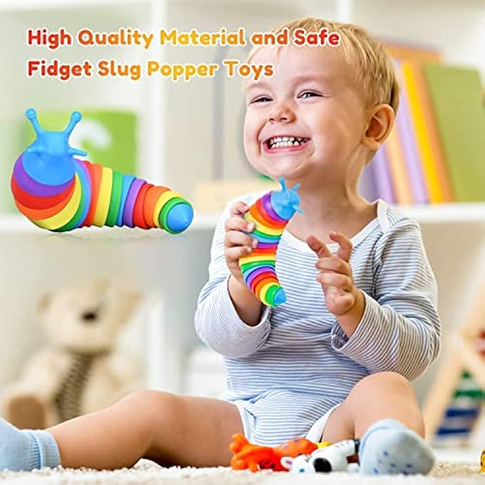 COOLCOLD Toys for Kids | Slug Fidget, Kids Toys for 2 - 5 Years | Stress Relief Sensory Clicky Sound Making | Flexible Stretchable Joints Caterpiller Toy for Anxiety,(19CM, Rainbow) - Image 3