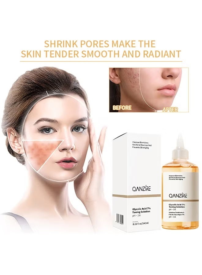 QANZIRE Glycolic Acid 7% Toning Solution - Anti-aging Face Toner Ordinary Acne Remover Lifting Firming Wrinkles Glowing Facial Care 240ml - Image 3