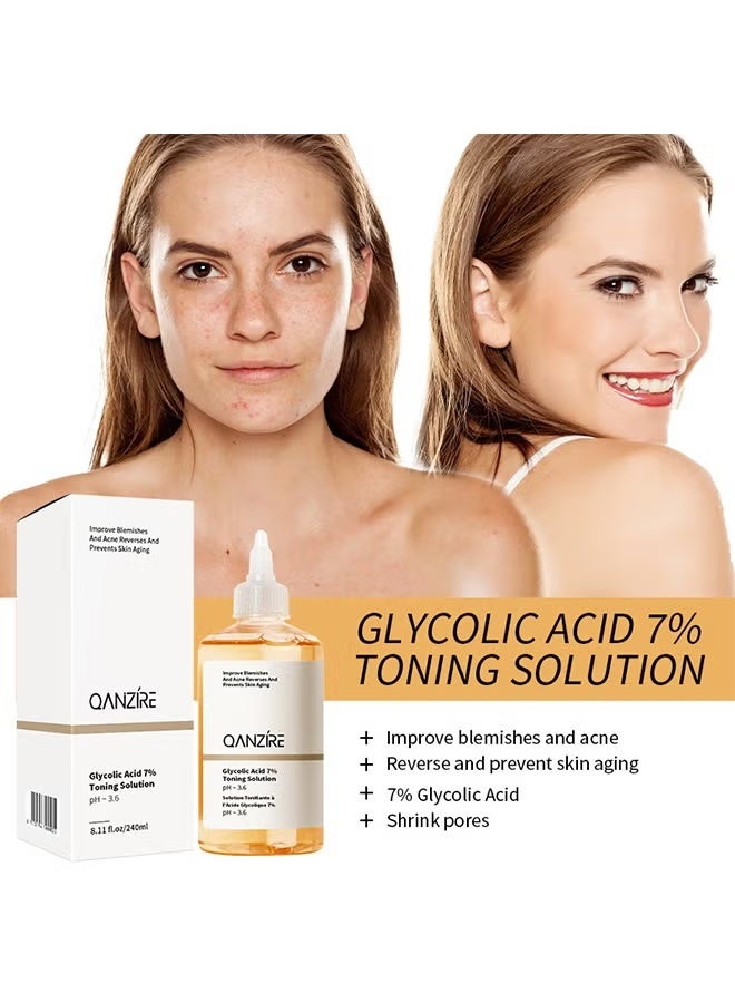 QANZIRE Glycolic Acid 7% Toning Solution - Anti-aging Face Toner Ordinary Acne Remover Lifting Firming Wrinkles Glowing Facial Care 240ml - Image 2