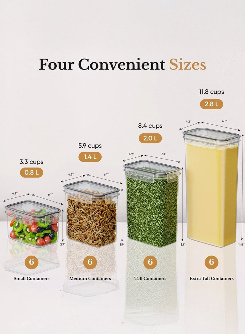 توشيونيكس عبوات تخزين طعام محكمة الإغلاق مع أغطية، عبوة من 24 قطعة لتنظيم المطبخ T114700 - علب مطبخ خالية من مادة BPA للحبوب والأرز والدقيق والشوفان - ملعقة قياس وقلم تحديد و24 ملصقًا مجانًا، عبوة من 24 قطعة - Image 4